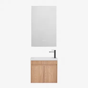 Zestaw Wiszących Mebli Łazienkowych Zintegrowany Z Umywalką Narek Popielaty Brąz & Prostokątny Led I Przeciwmgielny 55x90 Cm Riben & ↔︎ - Sklum