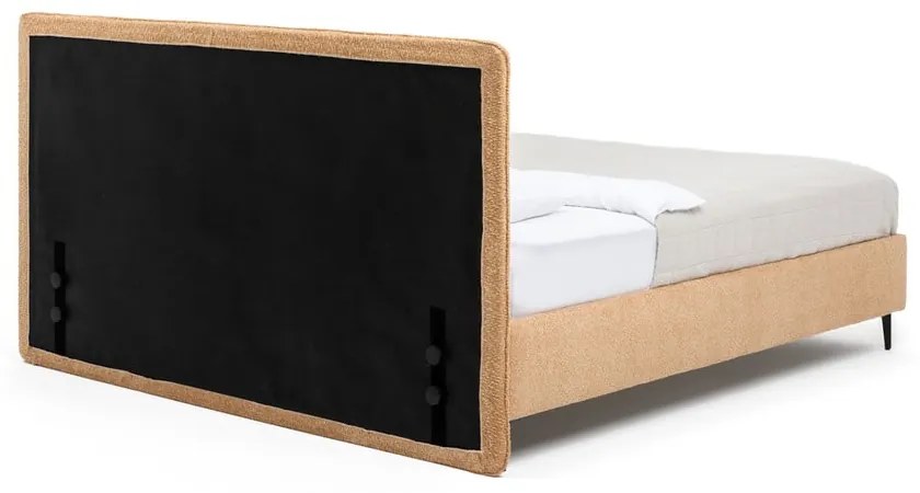Musztardowe tapicerowane łóżko dwuosobowe ze stelażem 160x200 cm Noira Slim – Bonami Selection