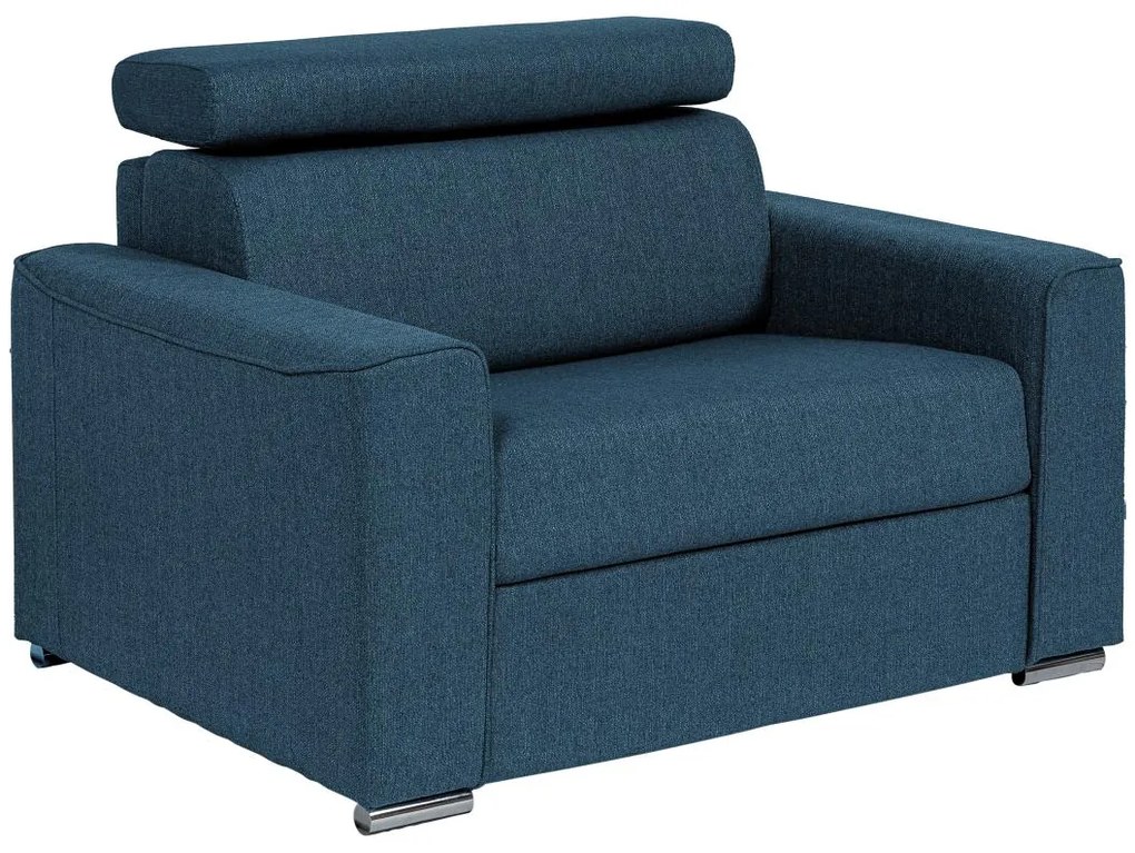 Fotel rozkładany typu express z niebieską tapicerką - Miejsce do spania 70 cm - Materac 14 cm - VIZIR