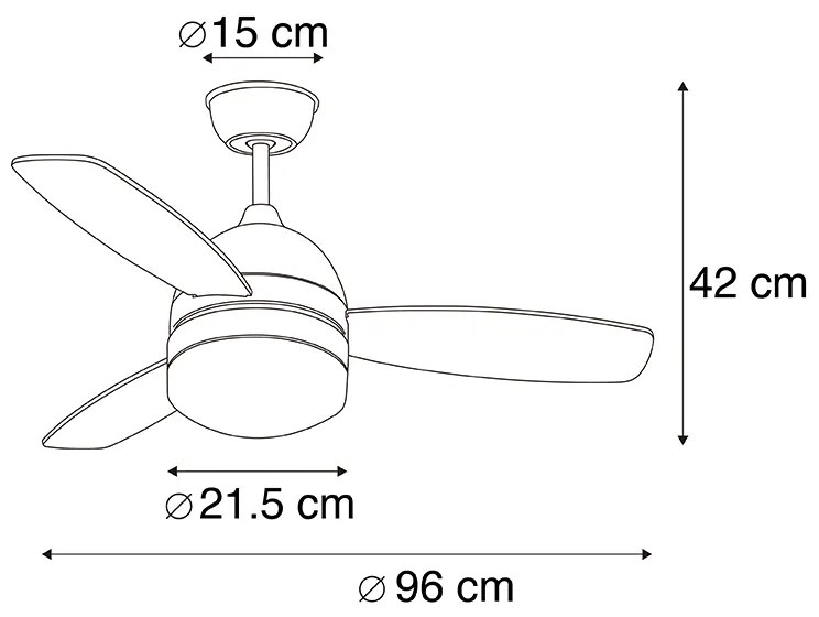 Czarny Wentylator sufitowy z lampą z drewnianym nadrukiem 96 cm z pilotem - Rotar Nowoczesny Oswietlenie wewnetrzne