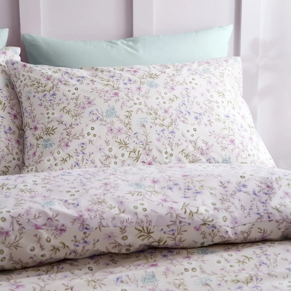 Lawendowo-beżowa bawełniana pościel jednoosobowa 135x200 cm Ditsy Floral – Bianca