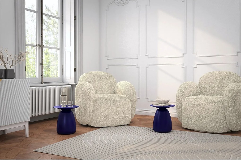 Stolik drewniany różne kolory Kayani Baobab 34, śr. 32,5 cm, granat szlachetny