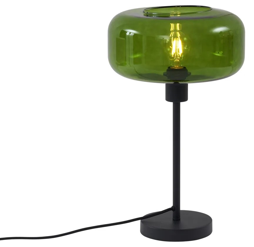 Retro Lampa Stołowa Czarna z Zielonym Szkłem - Bizle Retro Oswietlenie wewnetrzne