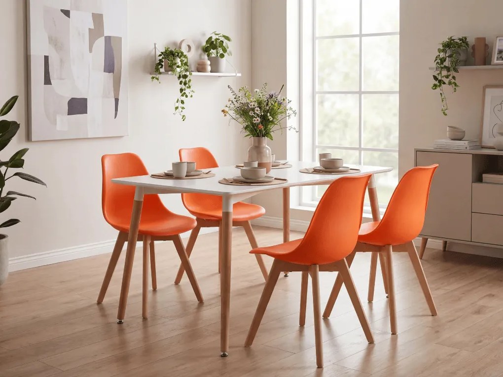 Pomaranczowe krzesło KITO z bukowymi nogami