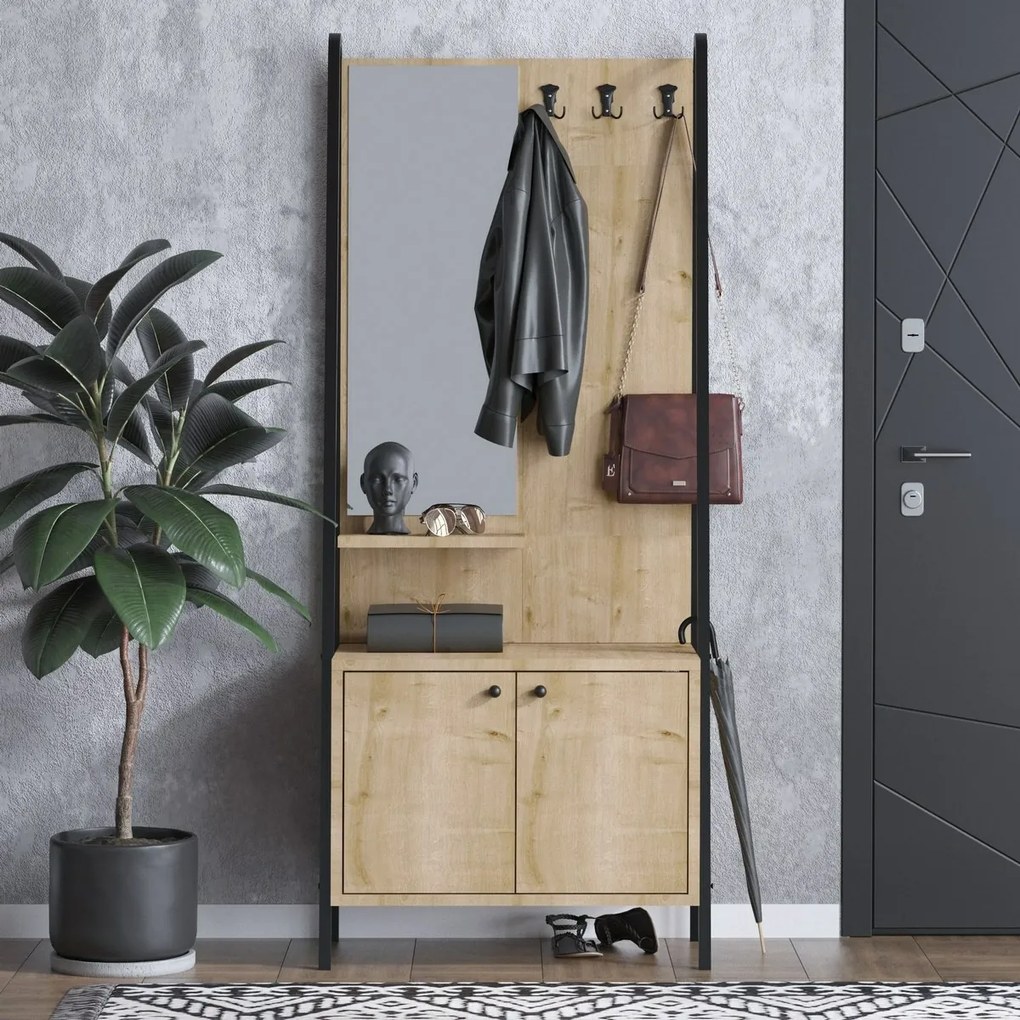 Wieszak z półką na buty Lumi Oak and Black