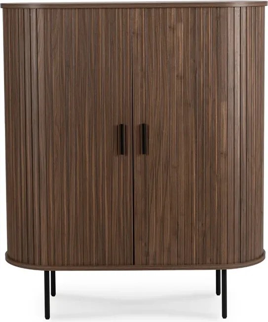Komoda Wysoka Rozsuwana TRISH 100 cm Orzech Dwudrzwiowa Ryflowana Japandi