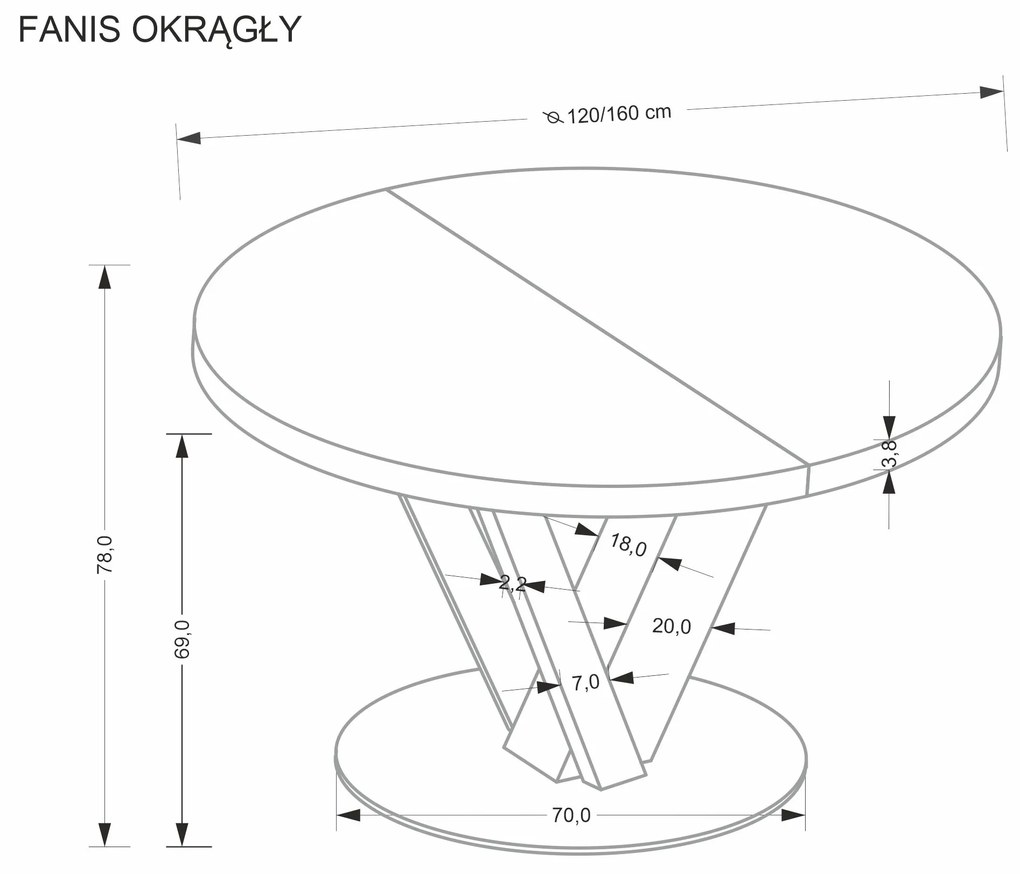 Stół do jadalni okrągły, rozkładany MDF naturalny 120-160/120/78 cm FANIS