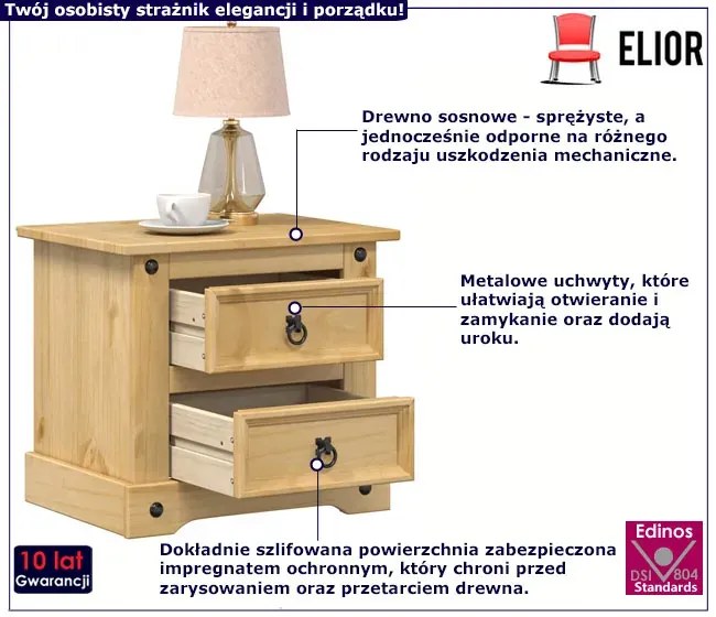 Sosnowa Szafka Nocna Z 2 Szufladami W6-L72