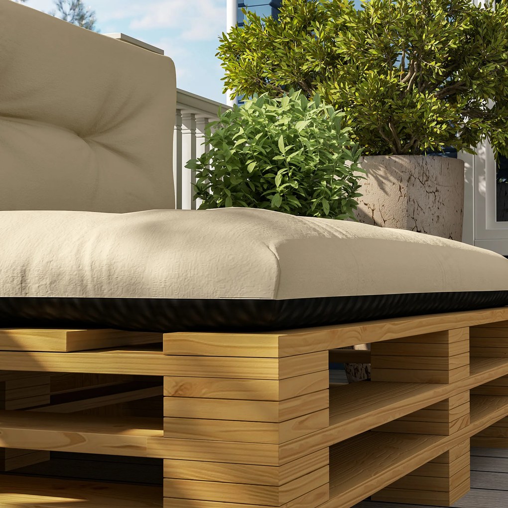 Outsunny Zestaw 2 Poduszek Paletowych 120 x 77 x 10 cm Beżowe z Pikowanym Designem i Tylną Opieraczką