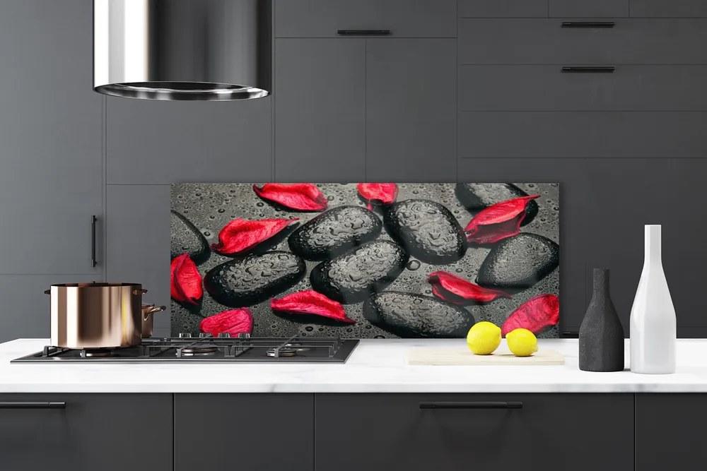 Panel Szklany Płatki Kwiatów na Kamieniach