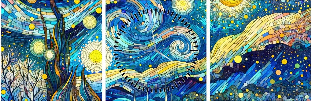 Obraz – Mozaika gwiaździstej nocy (z zegarem) (90x30 cm)