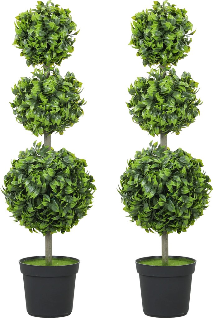 HOMCOM Sztuczne rośliny w donicach, liście plastikowe, beflockowana ziemia, Zielony