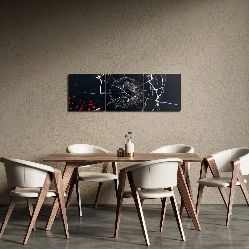 Abstrakcyjny obraz - potłuczone szkło (z zegarem) (90x30 cm)