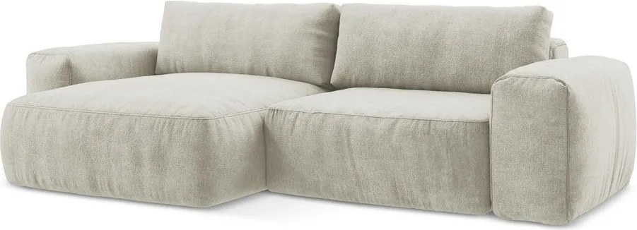 Beżowy rozkładany narożnik z tkaniny szenilowej (lewostronny/z szezlongiem) Kuki – Makamii