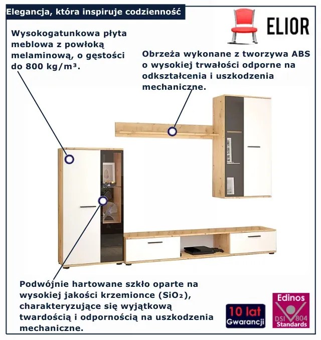 Nowoczesna meblościanka z witryną biały + dąb artisan F8-N71