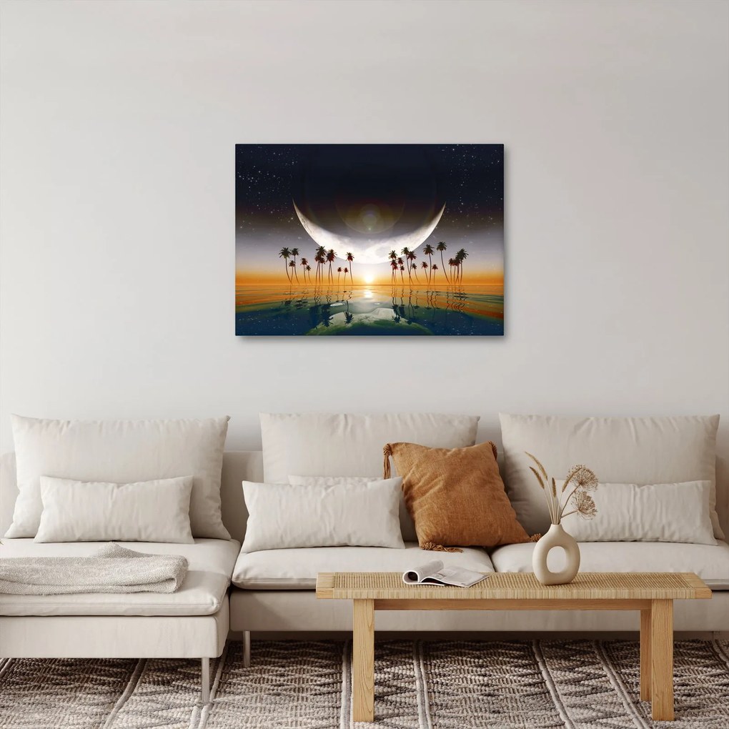Obraz - Księżyc nad palmami (70x50 cm)