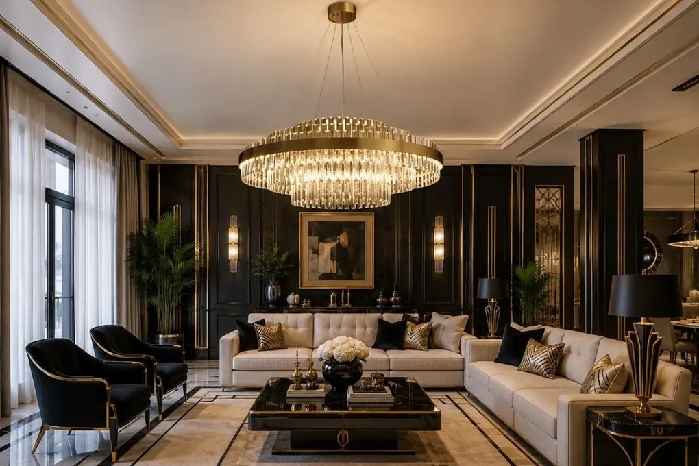 Venus 100 – żyrandol kryształowy Art Deco do dużego salonu, 100 cm, LED 196 W