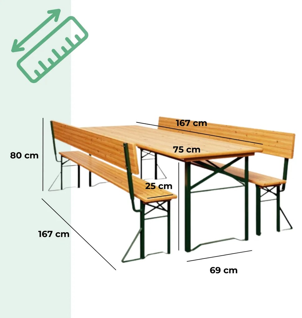 Zestaw piwny PRAKTIK z oparciami, 170cm, brązowa Jurhan