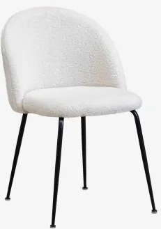 Tapicerowane Krzesło Jadalniane Ze Stali Kana Design Czarny & Chenille Biały & Tkanina Baranek Boucle - Sklum