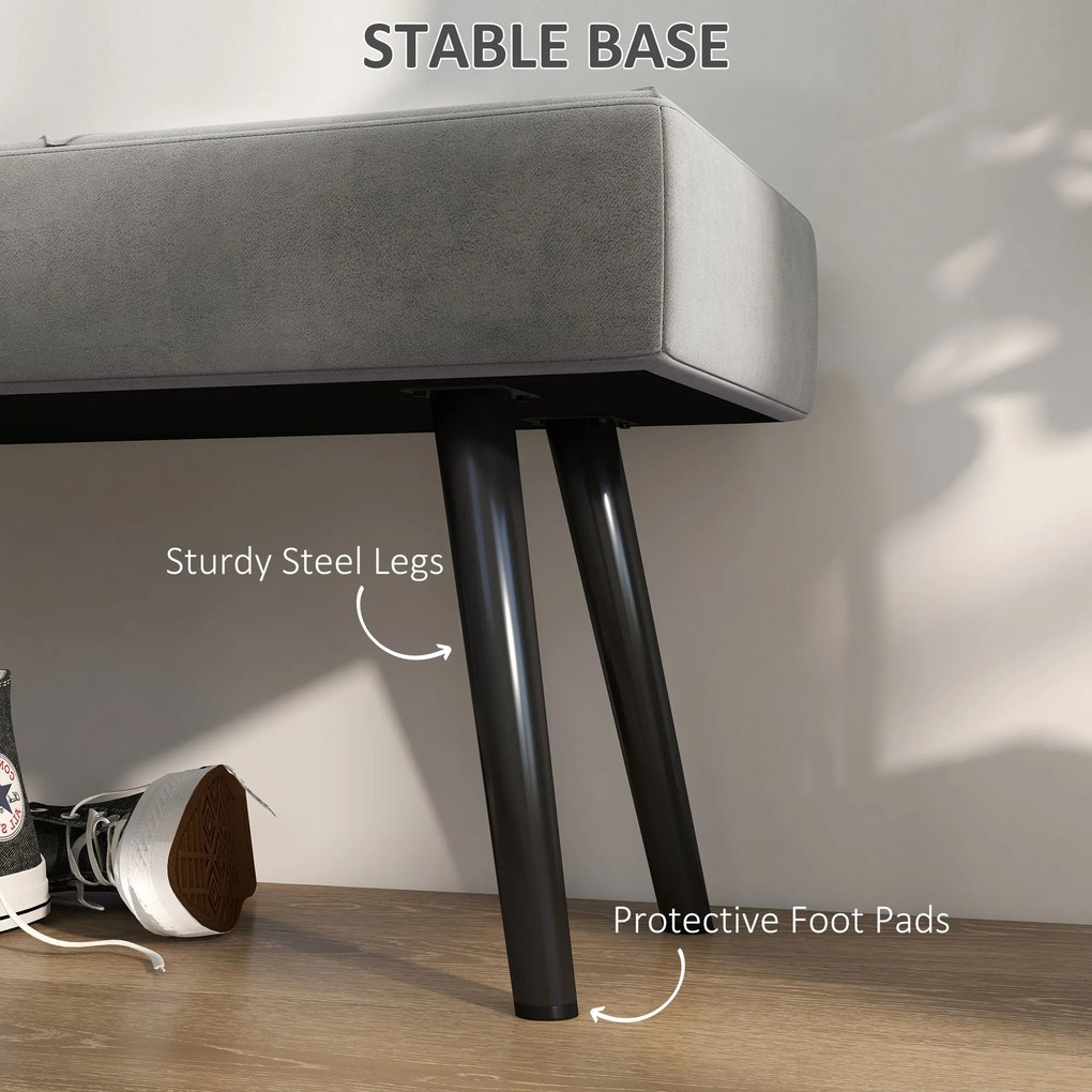 HOMCOM Ławka Tapicerowana Ławka do Sypialni, Wygląd Aksamitu, 100 x 36 x 45 cm, Szary