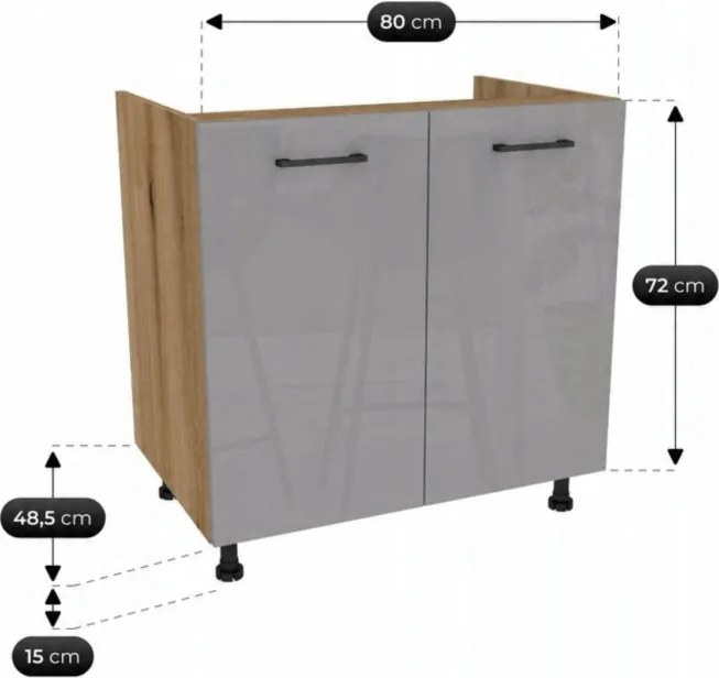 Zestaw Mebli Kuchennych MODERN 170 cm Dąb Artisan/Szary Połysk Ryflowany Nowoczesny