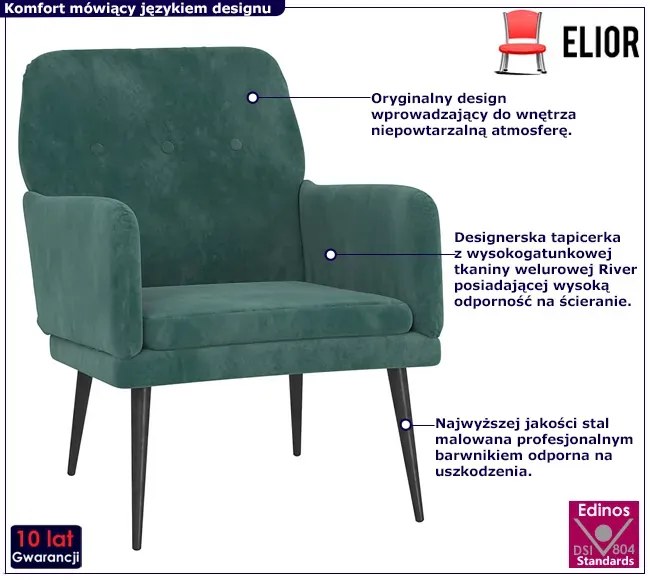 Zielony Fotel Tapicerowany Wypoczynkowy Do Salonu N6-D36