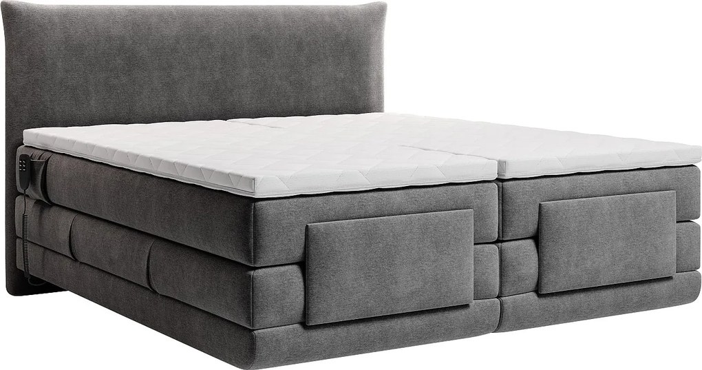 Kompletny zestaw boxspring zagłówek + stelaże z elektryczną funkcją relaks + materac + materac nawierzchniowy - 2 x 80 x 200 cm - Tkanina - Antracyt - ZANORO od PALACIO