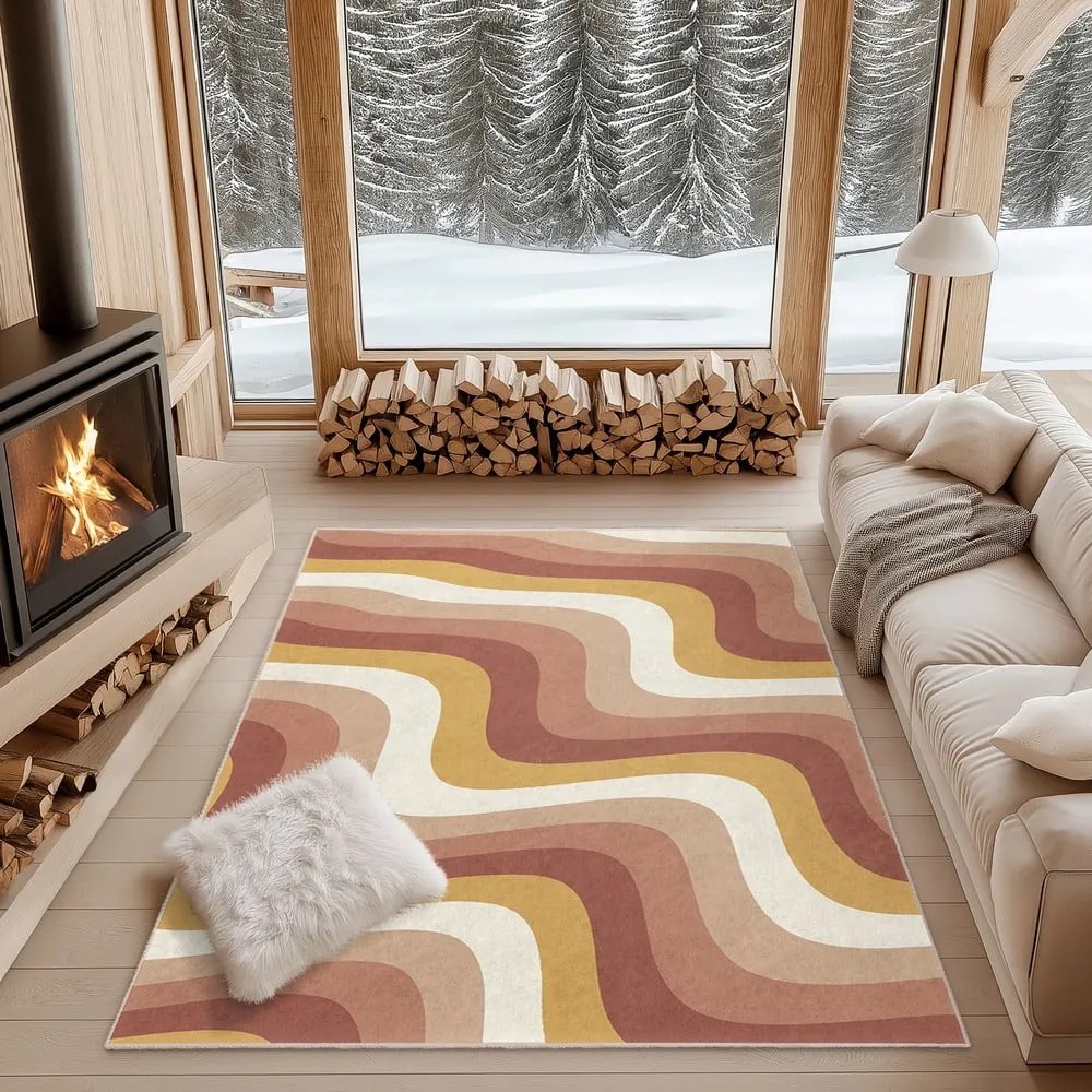Żółto-szaroróżowy dywan odpowiedni do prania 60x100 cm Creamy Strawberry Swirl – Mila Home