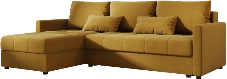 Rozkładana narożna sofa VENORIA 220x143 cm, musztardowa, uniwersalna + 2 poduszki GRATIS