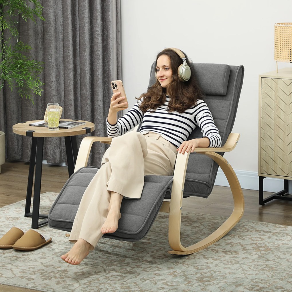 HOMCOM Fotel bujany z funkcją masażu, ogrzewaniem lędźwiowym, 3 tryby, materiałowa tapicerka, Szary