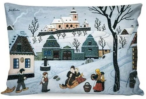 Matějovský Poszewka na poduszkę Deluxe Josef Lada Dzieci na sankach, 33 x 50 cm
