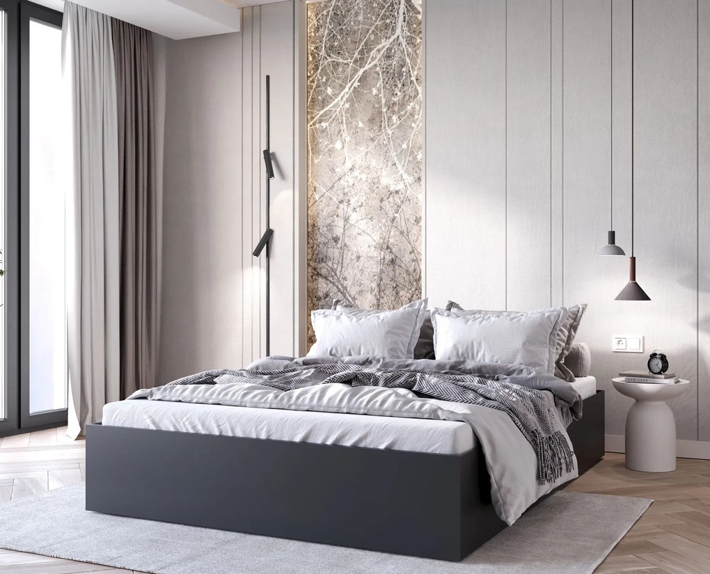 Czarne łóżko z pojemnikiem na pościel 160x200 L7-F69