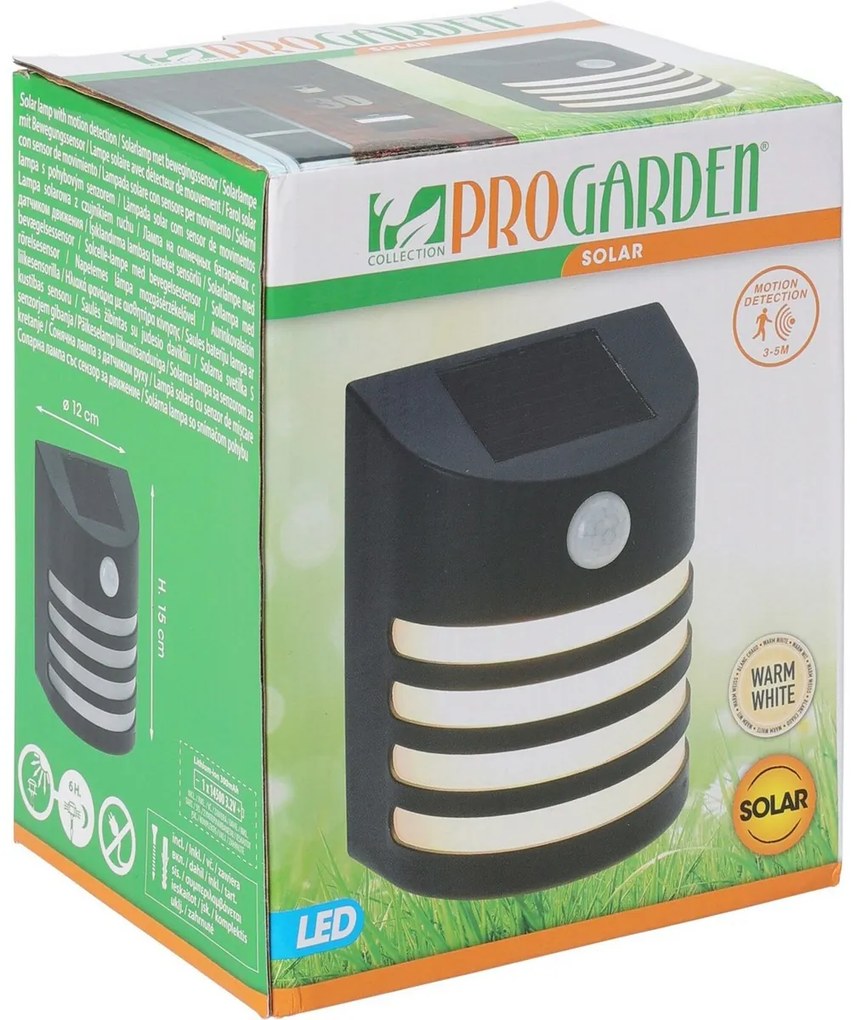 ProGarden Solarna lampa ścienna z czujnikiem PIR, 12 x 15 cm, ciepła biała