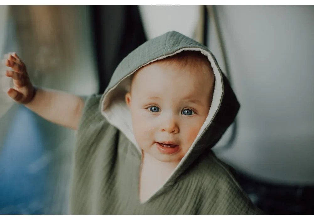 Muślinowe poncho dziecięce w kolorze khaki rozmiar S – Malomi Kids