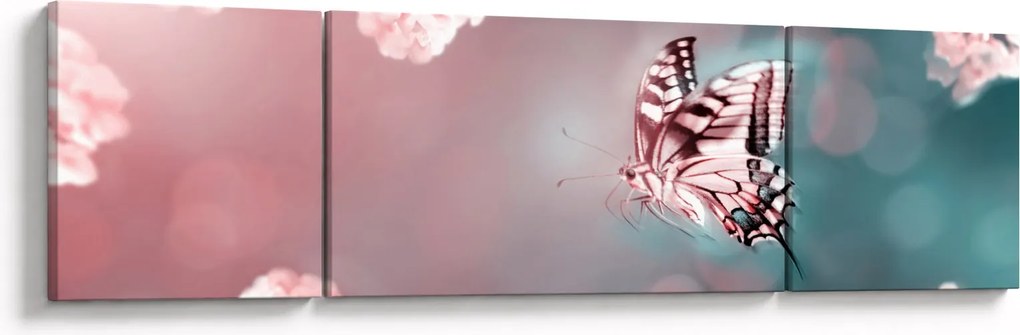 Obraz - Motyl wśród kwiatów (170x50 cm)