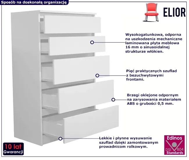 Biała minimalistyczna komoda z szufladami 60 cm - Beta 4X