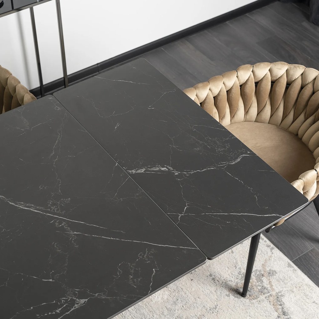 Stół Rozkładany Prostokątny LUIGI 160-240 cm Ceramiczny Czarny Marmur do Jadalni Nowoczesny Loft