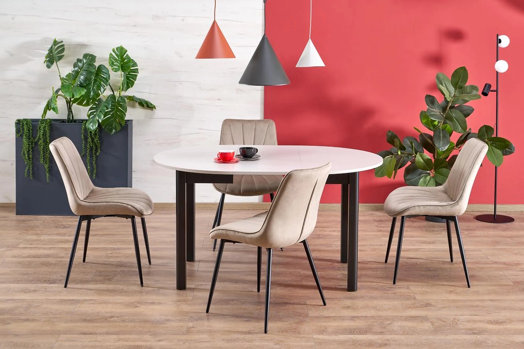 Krzesło do jadalni tapicerowane welurowe beżowe, pikowane K589