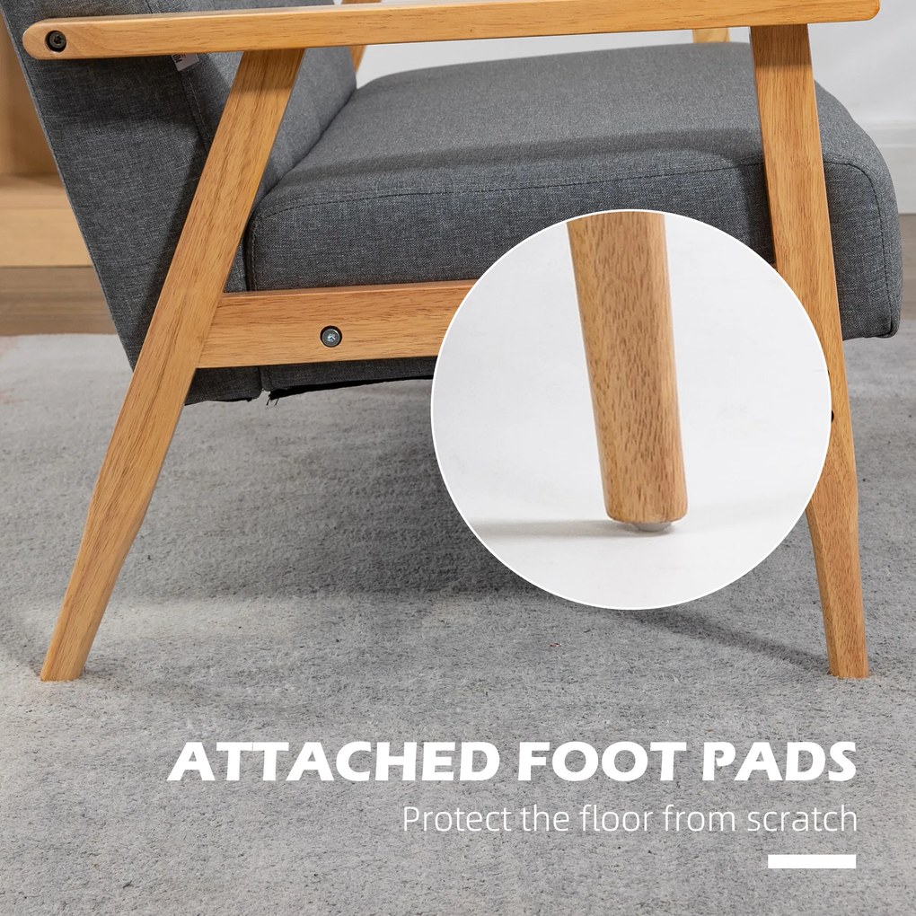 HOMCOM Trzyosobowa sofa tapicerowana, drewno kauczukowe, 154,5 x 69,5 x 73 cm, Szary