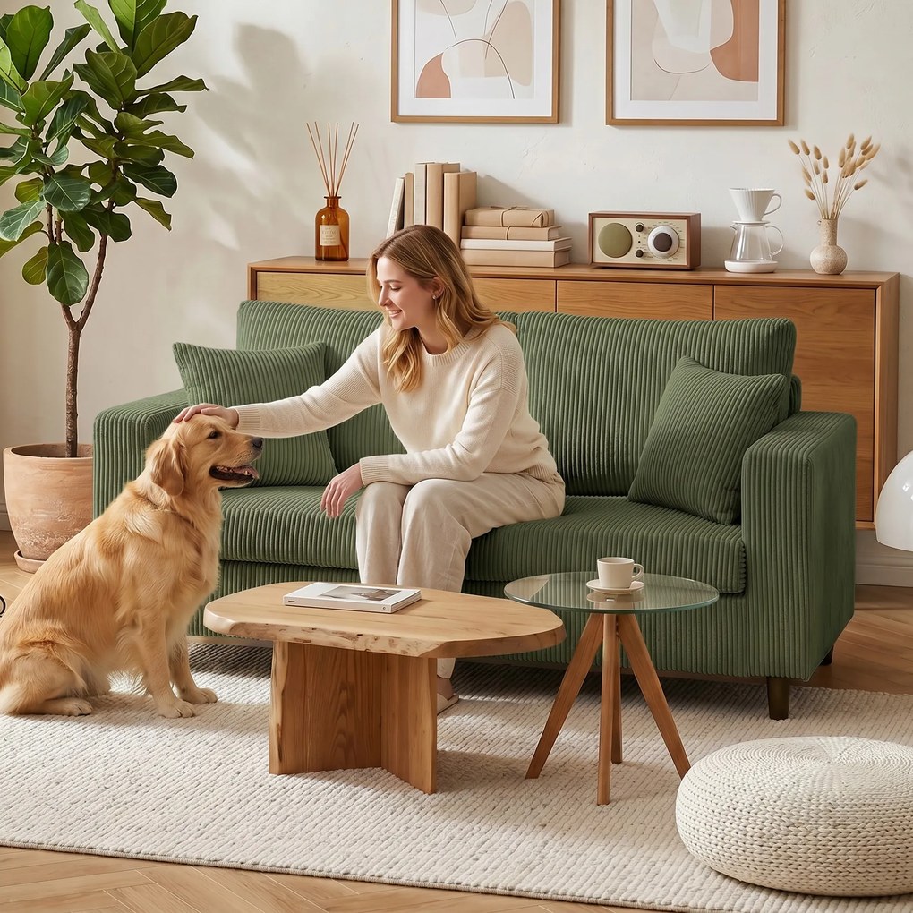 HOMCOM Sofa dwuosobowa ze sztruksu z szerokim głębokim siedziskiem i wkładem sprężynowym, zielona | Aosom PL