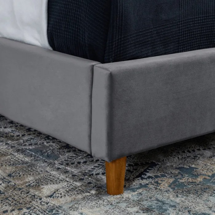 Łóżko Tapicerowane 90x200 cm ze Stelażem Jednoosobowe DENNIS Welurowe Ciemnoszare