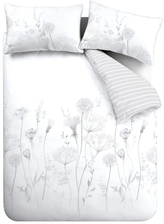 Biało-szara pościel Catherine Lansfield Meadowsweet Floral, 200x200 cm