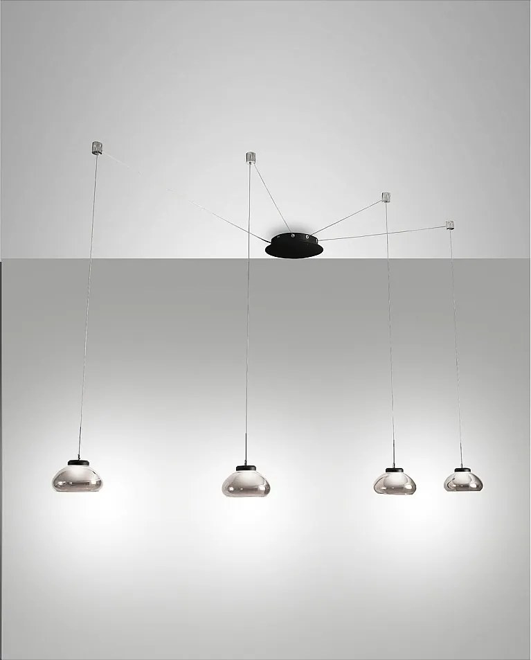 Lampa wisząca LED Arabella z metalu i dymionego szkła dmuchanego 3547-49-126 Fabas Luce