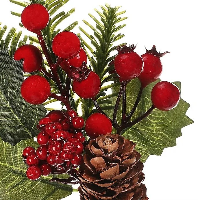 Zestaw gałązek z szyszkami i jagodami, 3 szt., czerwony, 24 cm