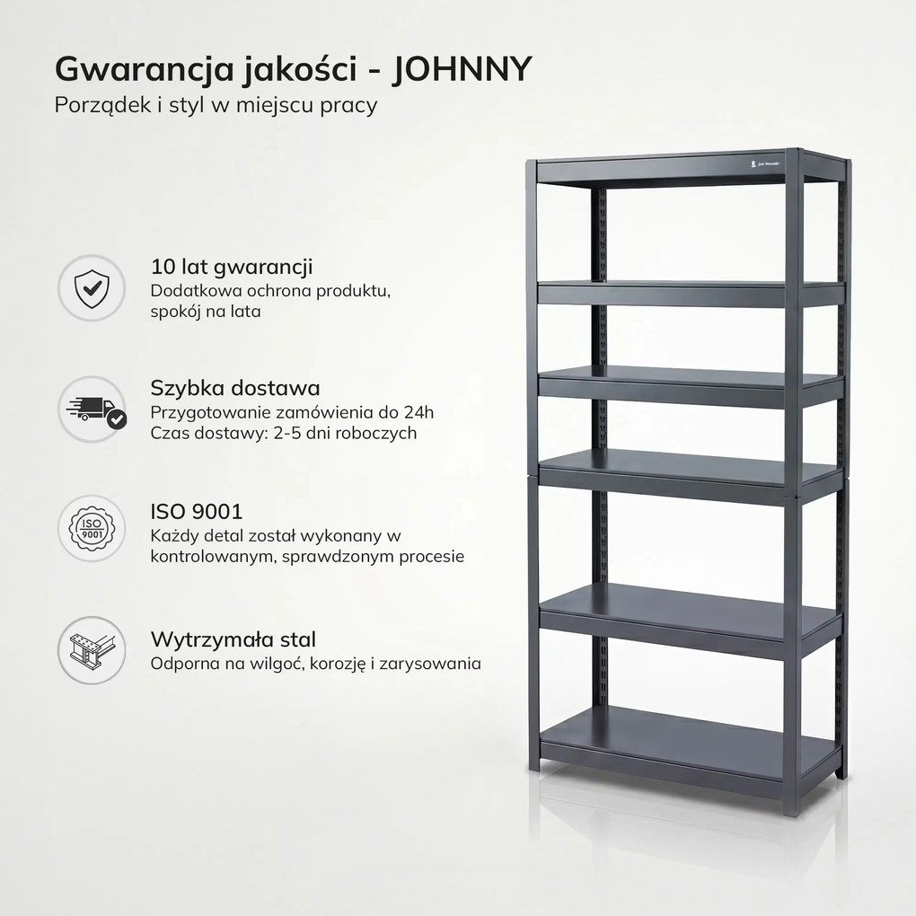 Regał metalowy szeroki antracytowy: JOHNNY, 1800 x 800 x 420 mm