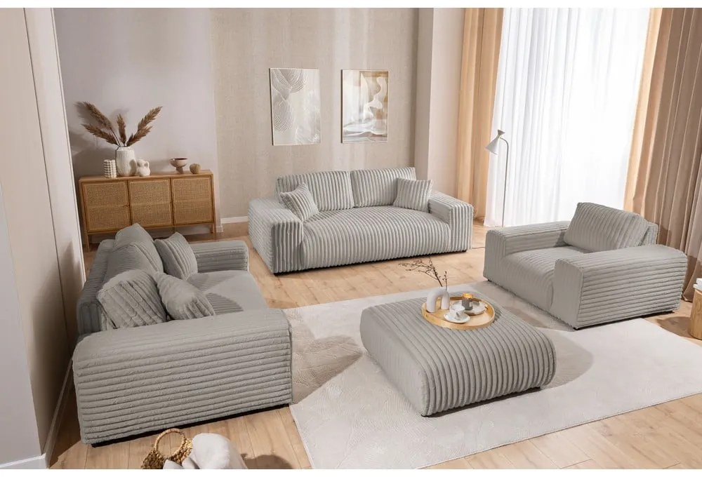 Jasnoszara sztruksowa sofa 213 cm Justin – Ropez