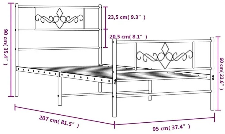 Czarne metalowe łóżko jednoosobowe 90x200 cm F8-Z18