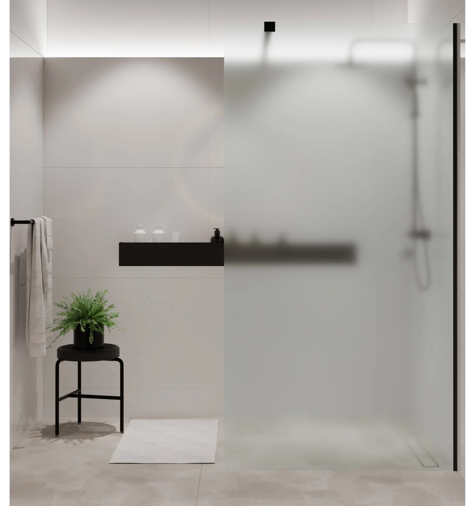 Ścianka prysznicowa Walk-in satynowa matowa prostokątna 8 mm MOLIS Satin Classic MASSI | rożne rozmiary : Kolor profili kabiny - czarny, Szerokość ścianki - 90 cm , Typ montażu - WALK in FIX (Do ściany)