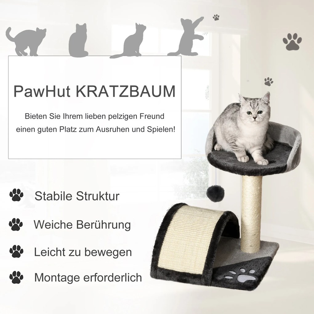 PawHut Drapak z piłeczkami Słupek do ostrzenia pazurów z sizalu Szary kolor dla kotów zabawa i relaks | Aosom PL