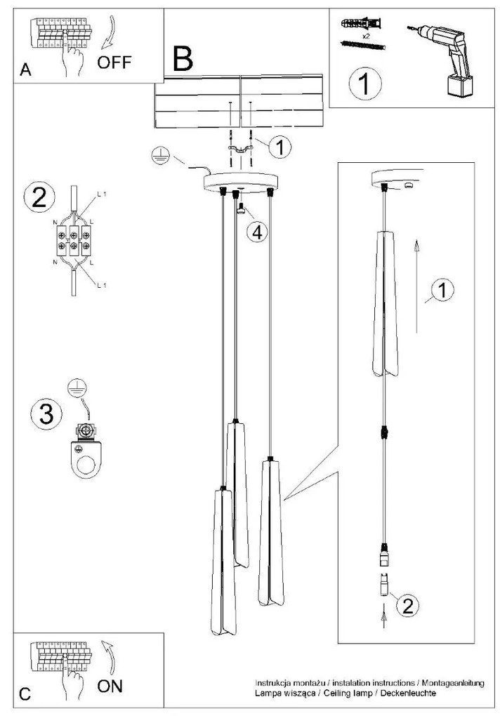 Lampa wisząca PRYSM 3P biała SOLLUX LIGHTING